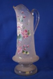 Tall Crackle Glass Decorated Pitcher