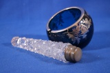 Daisy & Button Glass Container & Blue Ashtray