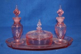 Pink Depression Glass 5 Piece Dresser Set