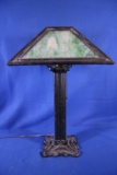 Table Lamp w/Green Slag Glass Shade