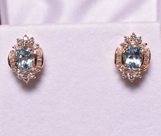 Bule Topaz and White Sapphire Earrings