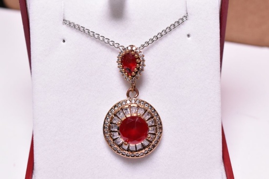 Round Cut Ruby Dinner Necklace
