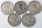 5 Walking Liberty Half Dollars