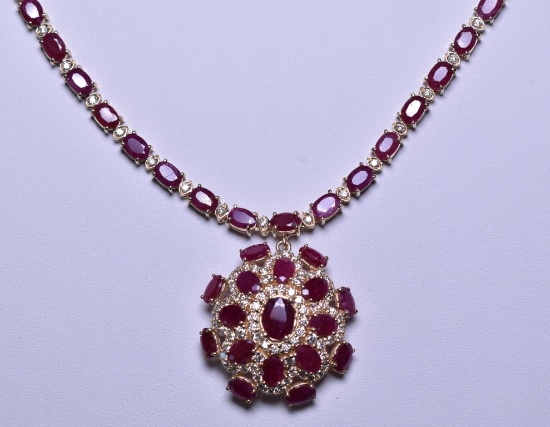43.80 ct. Genuine Ruby & Diamond Necklace