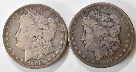 1881 & 1901 Morgan Silver Dollars