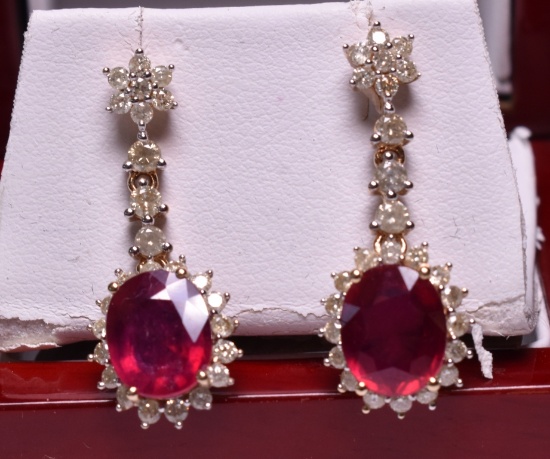7.46 ct. Genuine Ruby & Diamond Estate Earrings