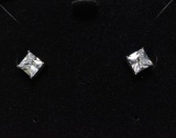 Square Cut White Sapphire Estate Earrings