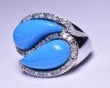 6.68 ct. Genuine Turquoise & Diamond Estate Ring