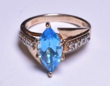 Marquis Cut Blue Topaz & Diamond Dinner Ring