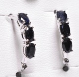 3 Stone Sapphire Evening Earrings