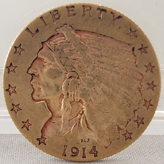 1914 $2.50 Indian Head Dollar Gold Coin