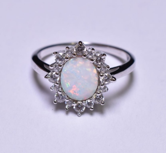 2 ct Opal and White Sapphire Dinner Estate Ring