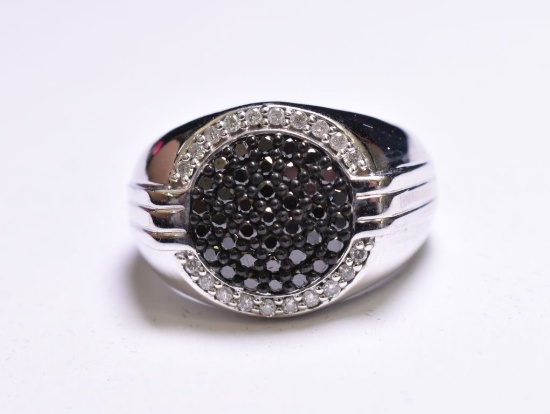 Men's Genuine Black and White Diamond Cluster Ring