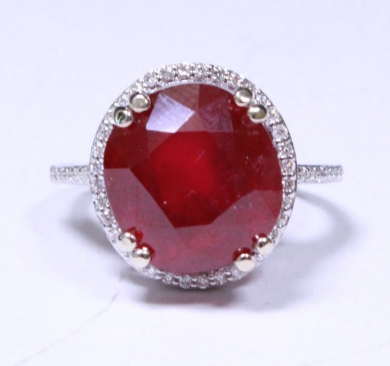 12.03 ct Genuine Ruby and Diamond Estate Ring