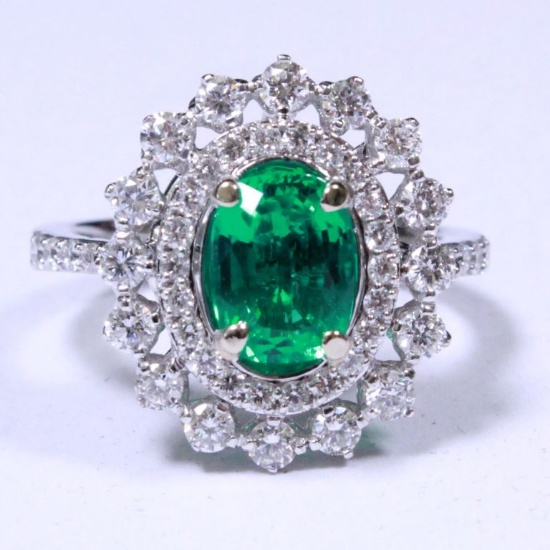 2.19 Genuine Emerald and Diamond Estate Ring 14kt