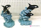 2 14 inch tall killer whale figurines