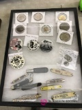 Collector box of tokens badges and knives