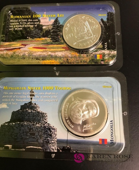Romanian silver coin, mongolian silver coin