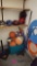 Kids bicycle helmets basketballs and toys in garage