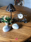 Clock, candle holder, decorative items