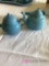 2 Blue granite ware miniature tea pots