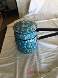 Vintage blue granite ware double boiler