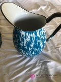 Vintage blue granite ware pitcher