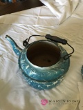 Blue granite ware collectible tea pot