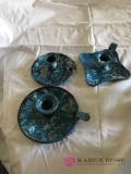 3 collectible granite ware candleholders