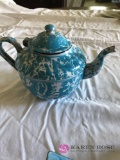Collectible light blue swirl granite ware teapot