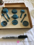 Vintage Mini nine piece set of collectible blue speckled granite ware