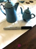 Mini blue granite ware coffee pot, teapot