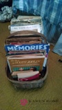 Wicker basket with vintage sheet music