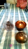 Oil lamp and metal lidded Bowl