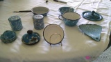 10 pieces of miscellaneous blue swirl graniteware