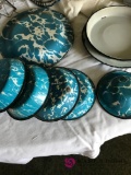 8 granite ware plates blue