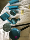 Blue enamelware utensils