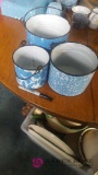 Three Blue swearl pattern Graniteware pails