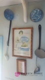 Blue swirl graniteware ladles and others