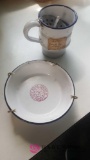 graniteware tea strainer and small bowl