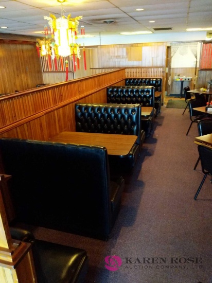 3 rectangular tables and 7 booths