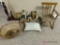 Child's wooden rocking chair and misc crafts and trophies