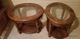 Pair of Wood and Glass End Tables