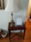 Wooden stand, lamp, picture frame