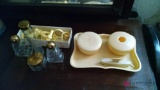 Celluloid vanity set and perfume bottles