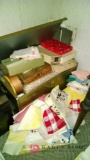 Metal trunk full of assorted Linens and materials