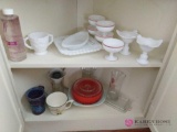 Serving dishes, mugs, bowls. Milk glass serving dishes