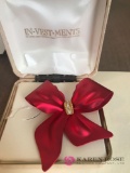 Large red ribbon and diamond brooch