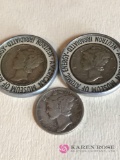 Set of three Mercury dimes