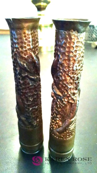 Two 5 and 1/2 in trench art cartridge shells